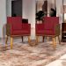 Kit 2 Poltronas Decorativa Para Sala Recepção Consultório Cadeira Lis Corino Peroba e Suede Vermelho
