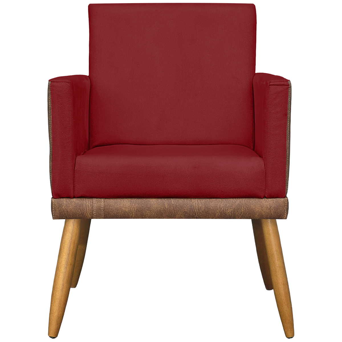 Kit 2 Poltronas Decorativa Para Sala Recepção Consultório Cadeira Lis Corino Peroba e Suede Vermelho