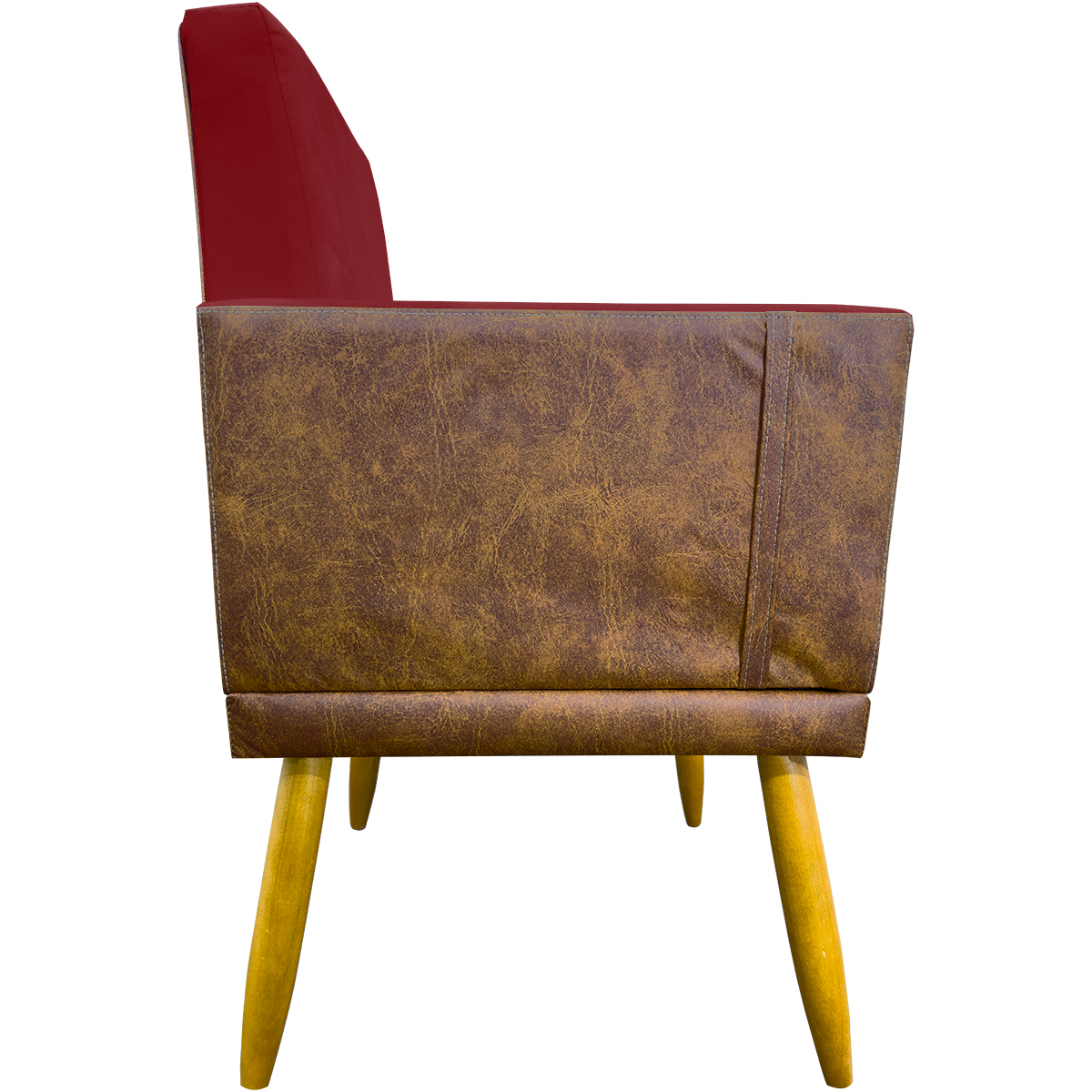 Kit 2 Poltronas Decorativa Para Sala Recepção Consultório Cadeira Lis Corino Peroba e Suede Vermelho