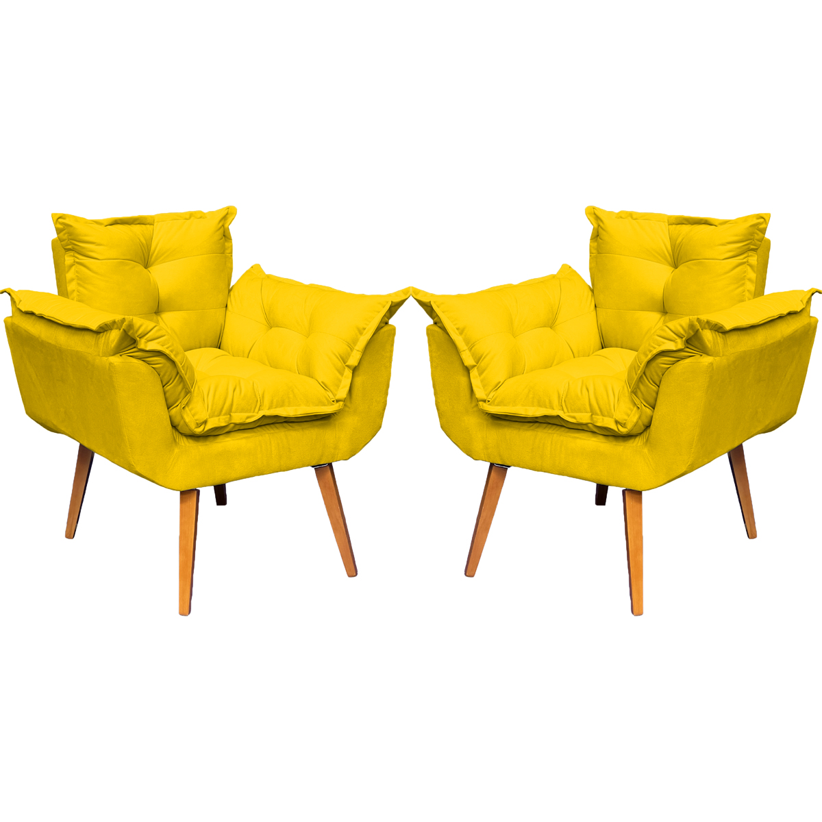 Kit 2 Poltronas Decorativa Para Sala Recepção Manicure Consultório Alice Suede Amarelo Pés Trapézio