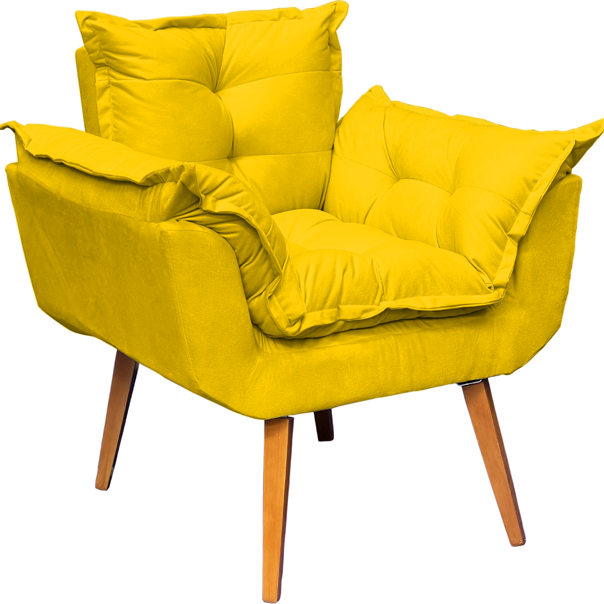 Kit 2 Poltronas Decorativa Para Sala Recepção Manicure Consultório Alice Suede Amarelo Pés Trapézio