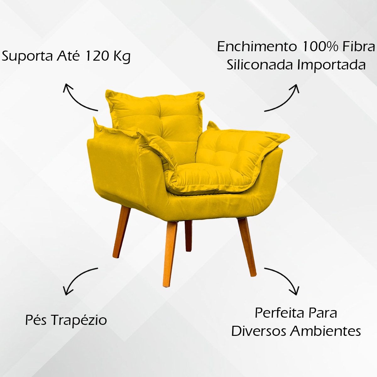 Kit 2 Poltronas Decorativa Para Sala Recepção Manicure Consultório Alice Suede Amarelo Pés Trapézio