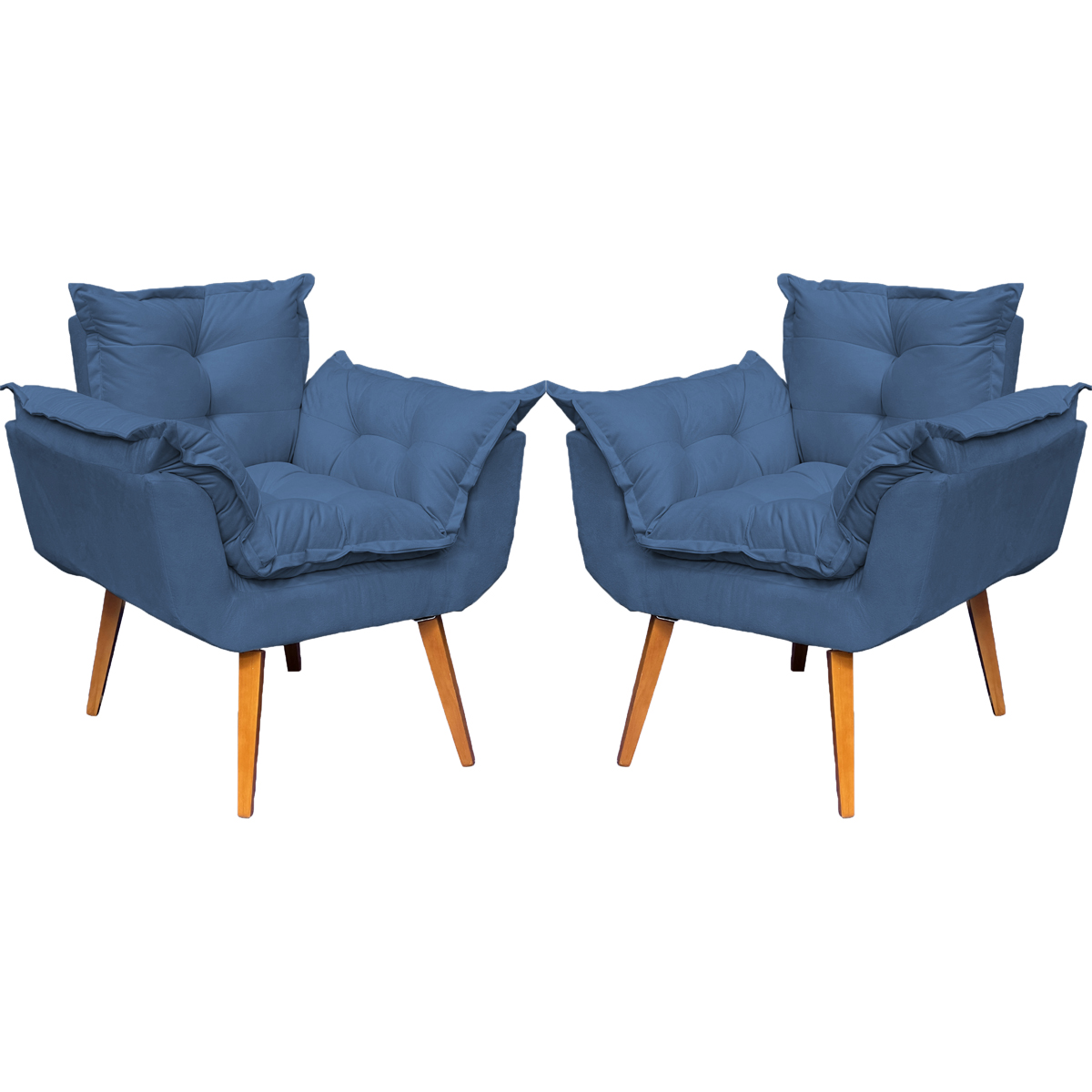 Kit 2 Poltronas Decorativa Para Sala Recepção Manicure Consultório Alice Suede Azul Marinho Pés Trapézio