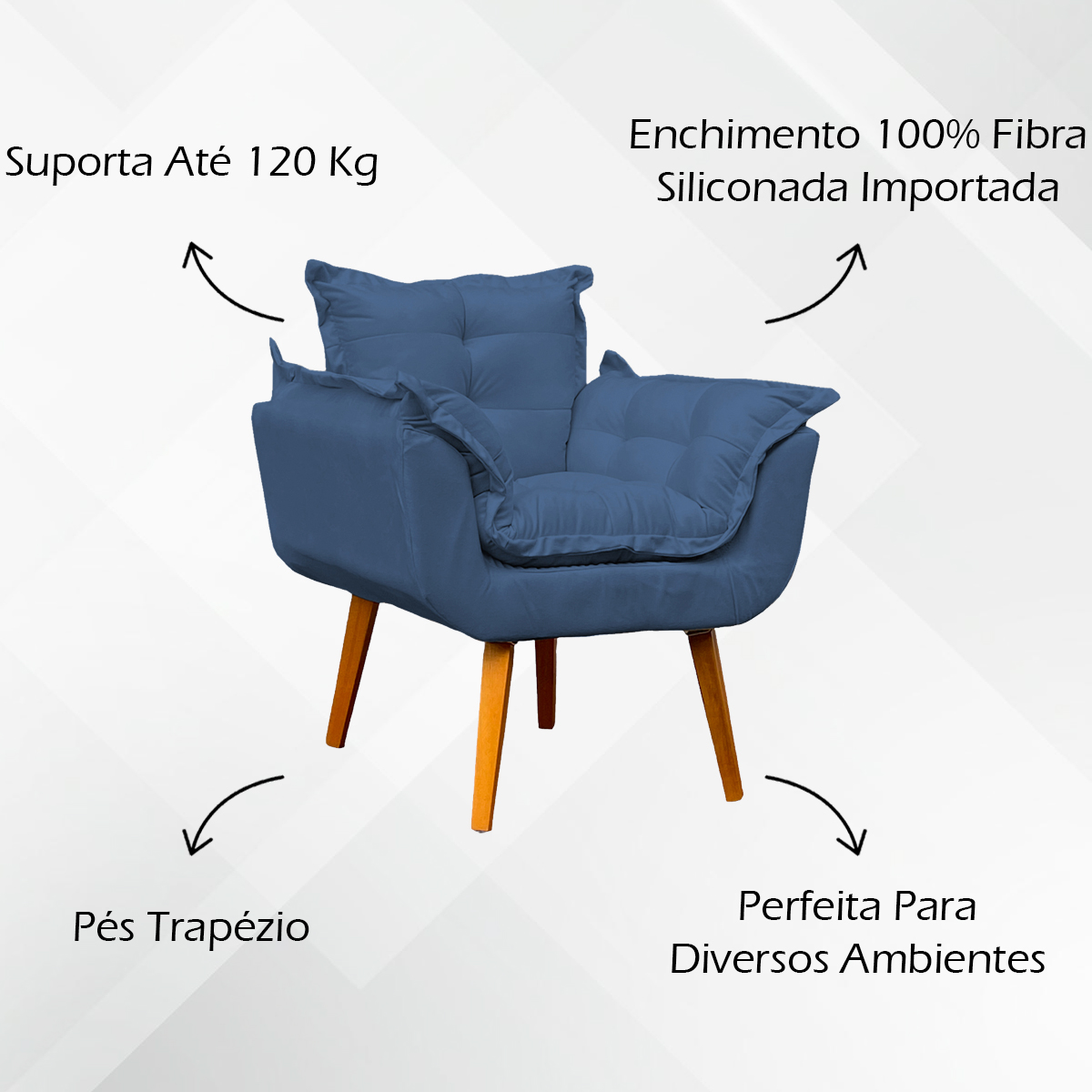 Kit 2 Poltronas Decorativa Para Sala Recepção Manicure Consultório Alice Suede Azul Marinho Pés Trapézio