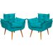 Kit 2 Poltronas Decorativa Para Sala Recepção Manicure Consultório Alice Suede Azul Turquesa Pés Trapézio