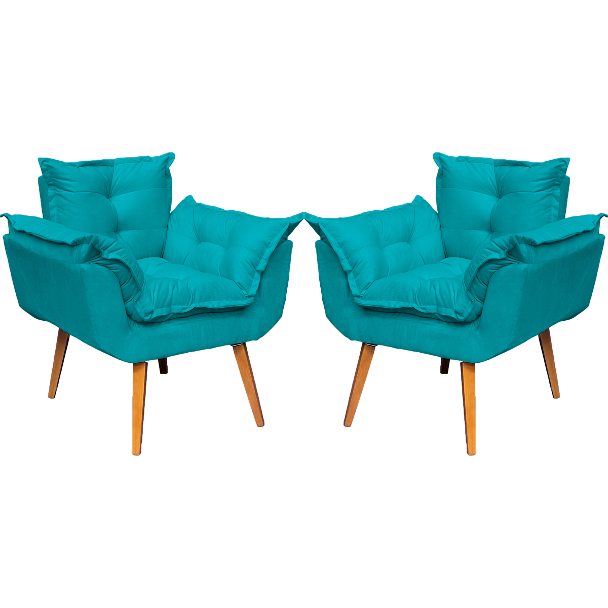 Kit 2 Poltronas Decorativa Para Sala Recepção Manicure Consultório Alice Suede Azul Turquesa Pés Trapézio