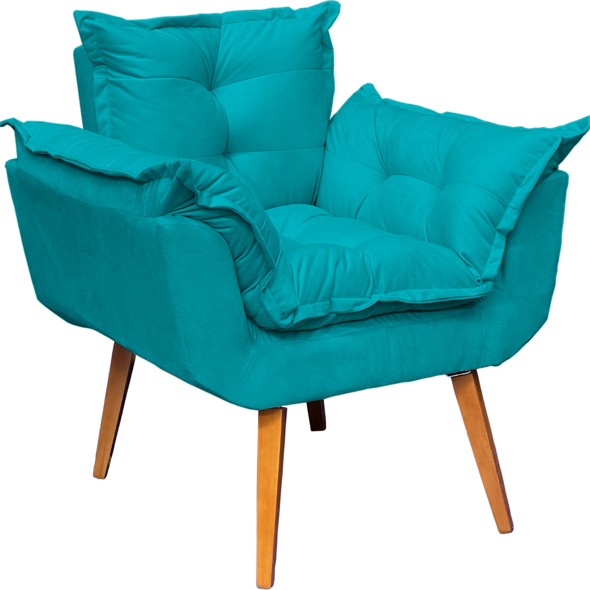 Kit 2 Poltronas Decorativa Para Sala Recepção Manicure Consultório Alice Suede Azul Turquesa Pés Trapézio