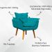Kit 2 Poltronas Decorativa Para Sala Recepção Manicure Consultório Alice Suede Azul Turquesa Pés Trapézio