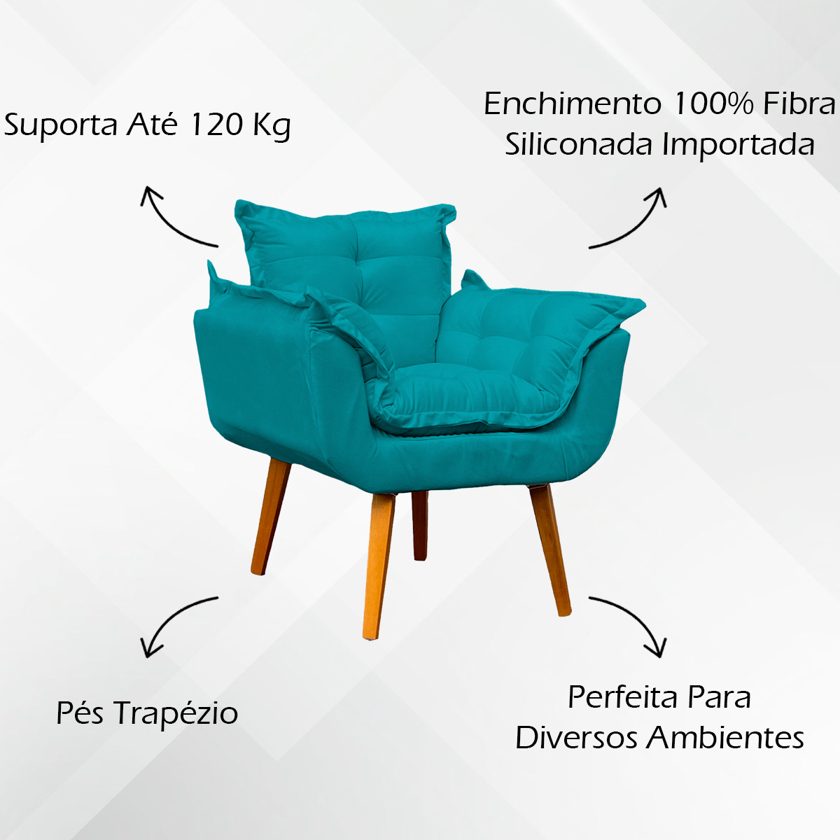 Kit 2 Poltronas Decorativa Para Sala Recepção Manicure Consultório Alice Suede Azul Turquesa Pés Trapézio