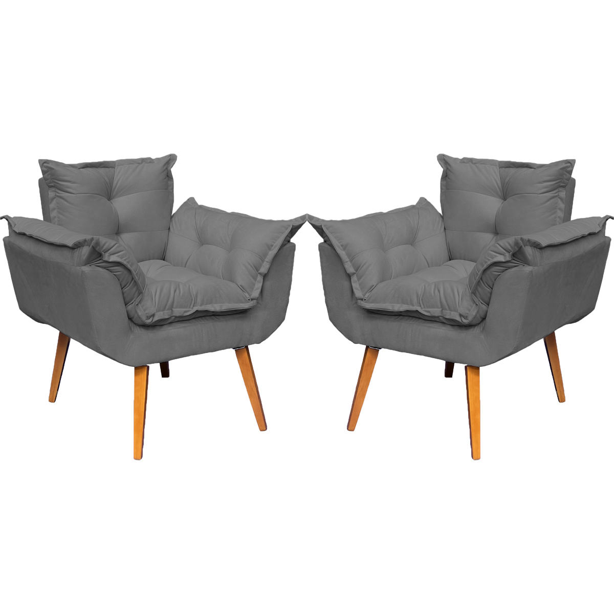 Kit 2 Poltronas Decorativa Para Sala Recepção Manicure Consultório Alice Suede Cinza Pés Trapézio