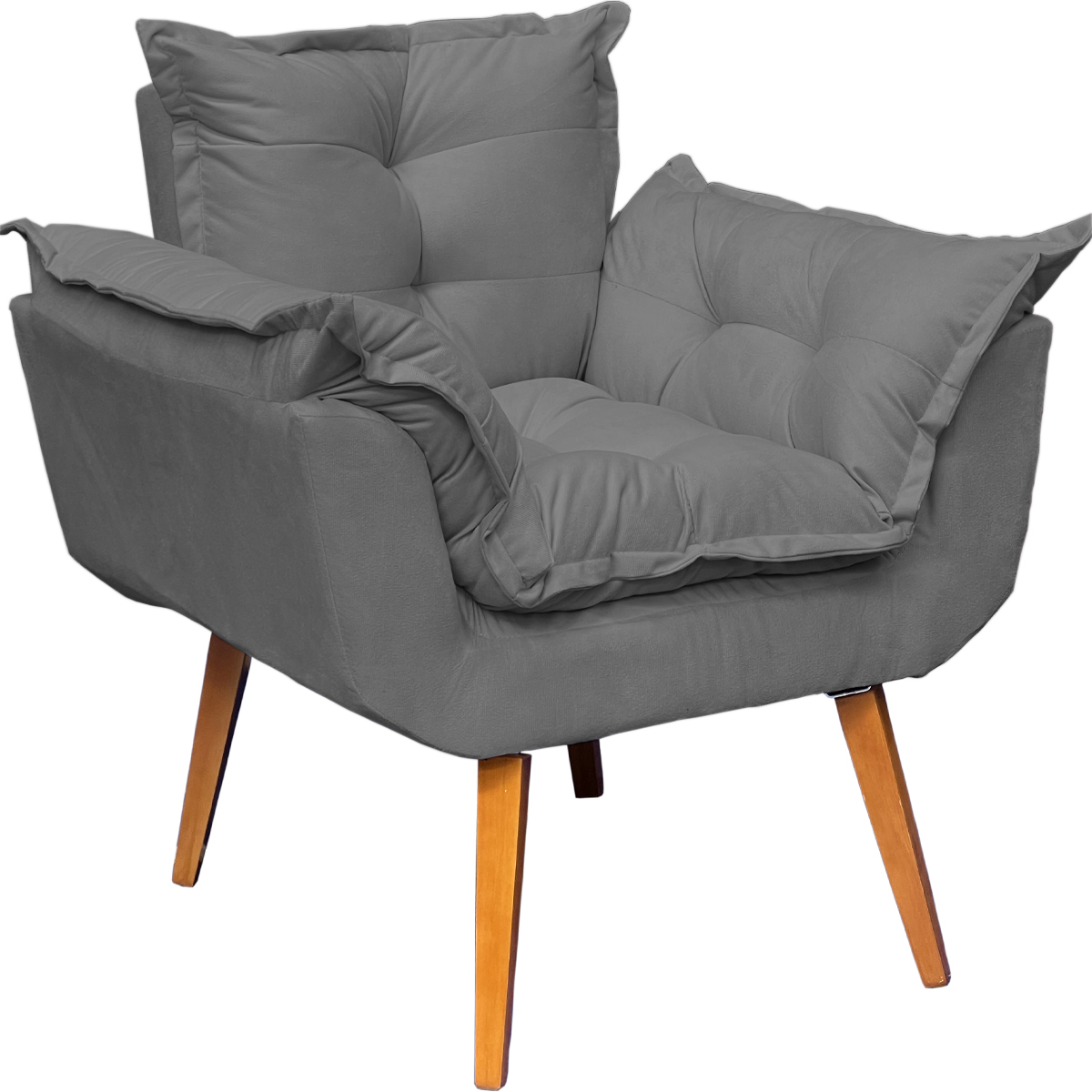 Kit 2 Poltronas Decorativa Para Sala Recepção Manicure Consultório Alice Suede Cinza Pés Trapézio