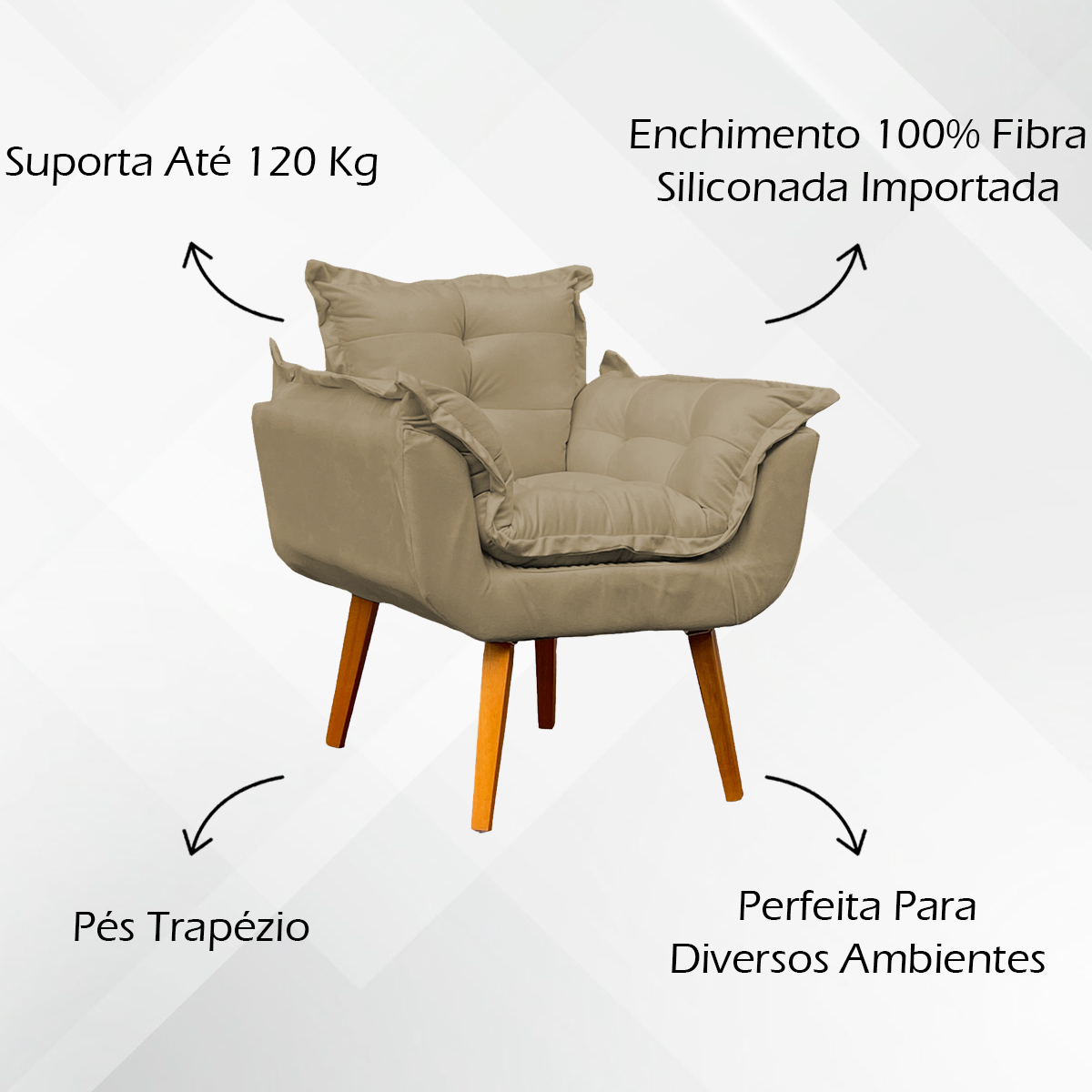 Kit 2 Poltronas Decorativa Para Sala Recepção Manicure Consultório Alice Suede Nude Pés Trapézio