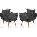 Kit 2 Poltronas Decorativa Para Sala Recepção Manicure Consultório Alice Suede Preto Pés Trapézio