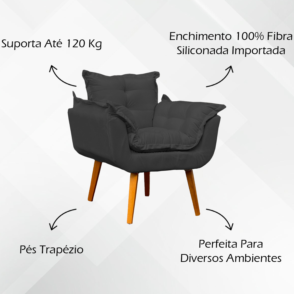 Kit 2 Poltronas Decorativa Para Sala Recepção Manicure Consultório Alice Suede Preto Pés Trapézio