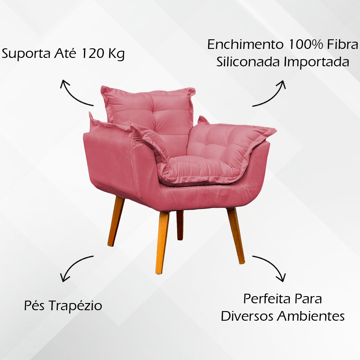 Kit 2 Poltronas Decorativa Para Sala Recepção Manicure Consultório Alice Suede Rosê Pés Trapézio