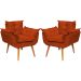 Kit 2 Poltronas Decorativa Para Sala Recepção Manicure Consultório Alice Suede Terracota Pés Trapézio