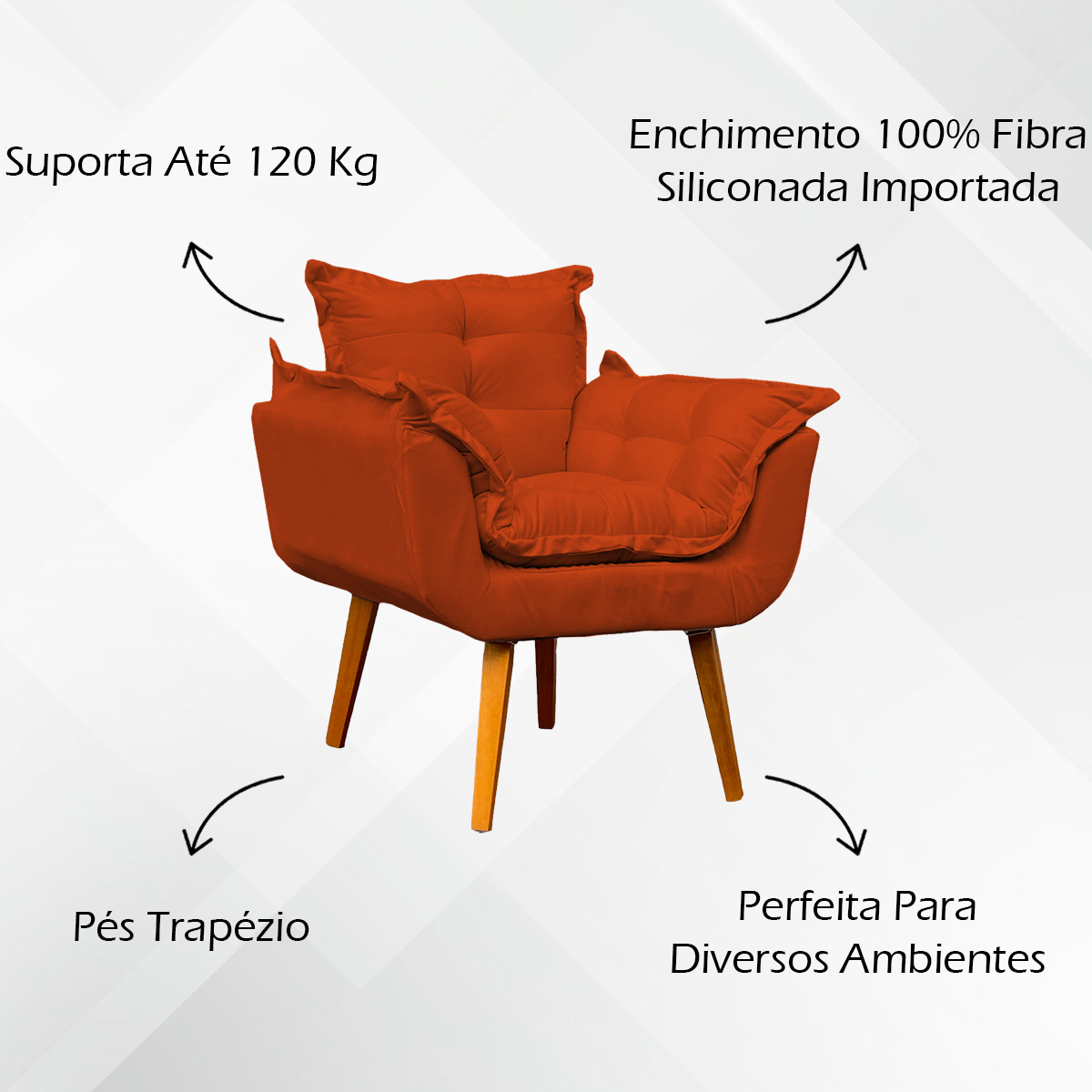 Kit 2 Poltronas Decorativa Para Sala Recepção Manicure Consultório Alice Suede Terracota Pés Trapézio