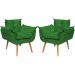 Kit 2 Poltronas Decorativa Para Sala Recepção Manicure Consultório Alice Suede Verde Pés Trapézio