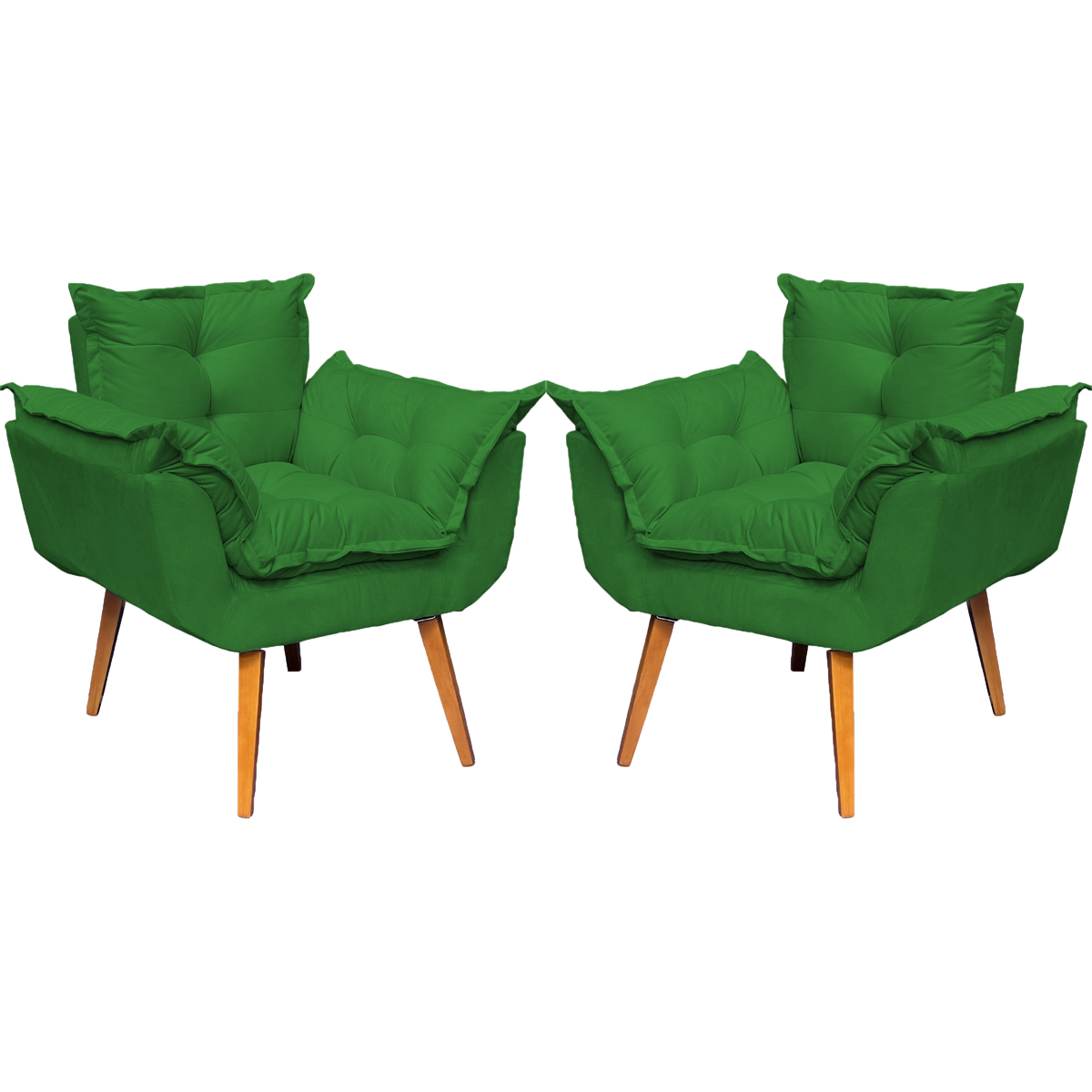 Kit 2 Poltronas Decorativa Para Sala Recepção Manicure Consultório Alice Suede Verde Pés Trapézio