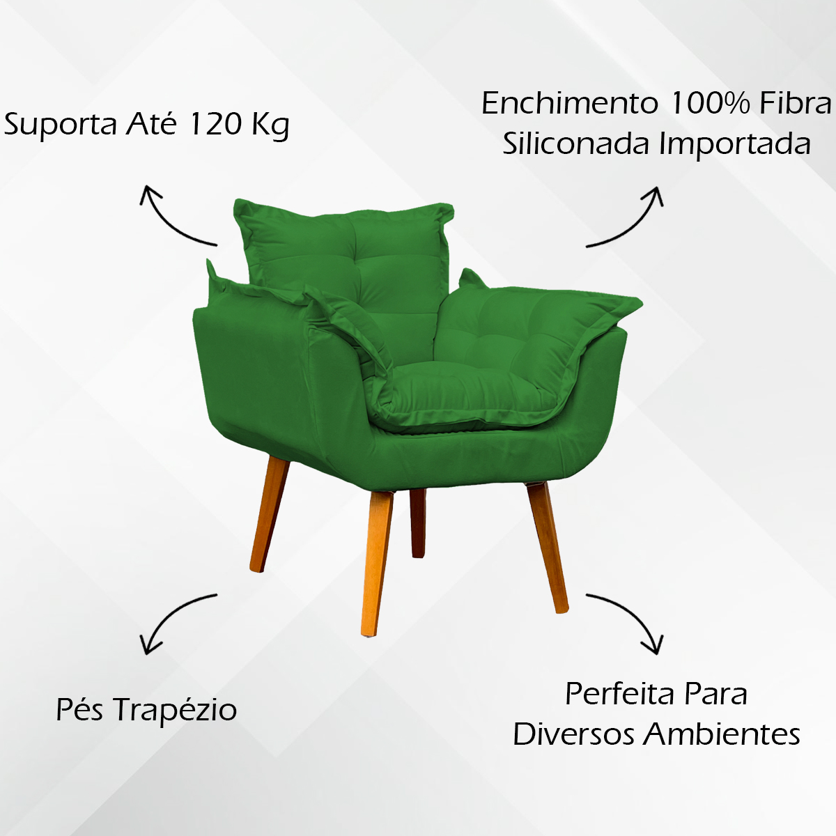Kit 2 Poltronas Decorativa Para Sala Recepção Manicure Consultório Alice Suede Verde Pés Trapézio