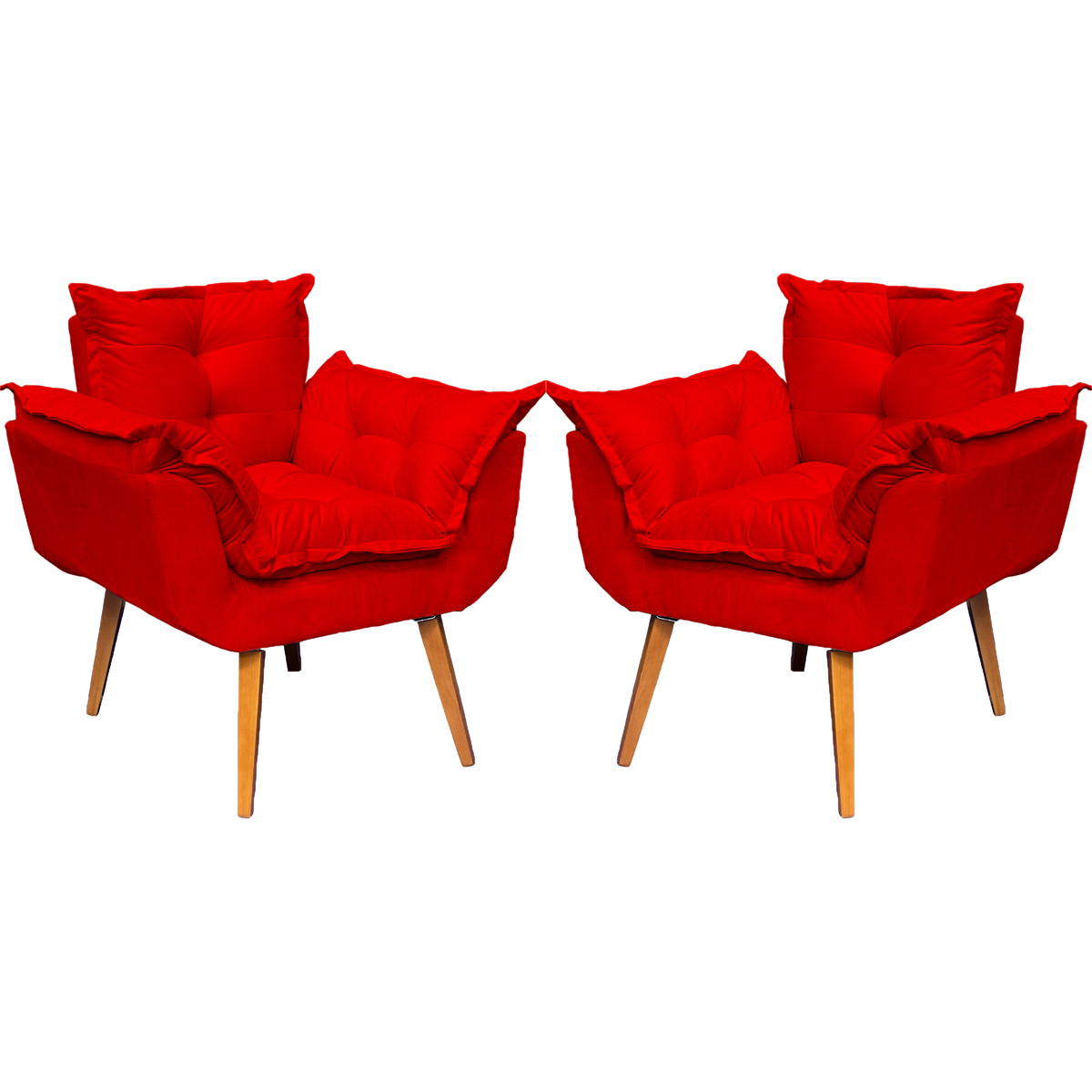 Kit 2 Poltronas Decorativa Para Sala Recepção Manicure Consultório Alice Suede Vermelho Pés Trapézio