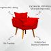Kit 2 Poltronas Decorativa Para Sala Recepção Manicure Consultório Alice Suede Vermelho Pés Trapézio