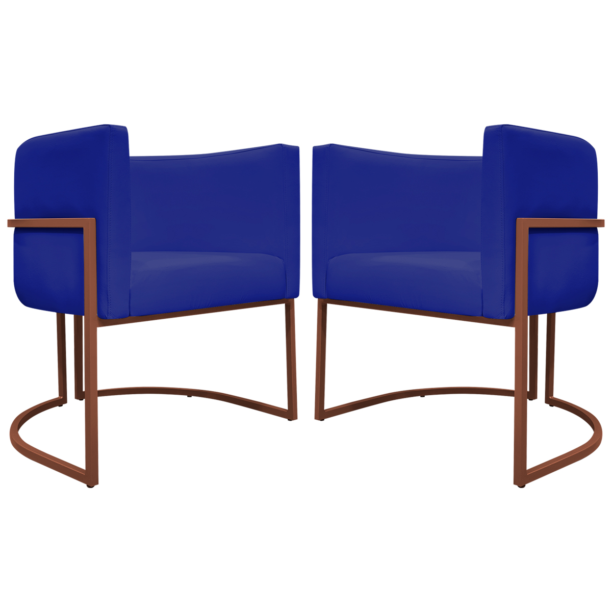 Kit 2 Poltronas Decorativa Para Sala Recepção Manicure Consultório Luna Corino Azul Royal Base de Ferro Bronze