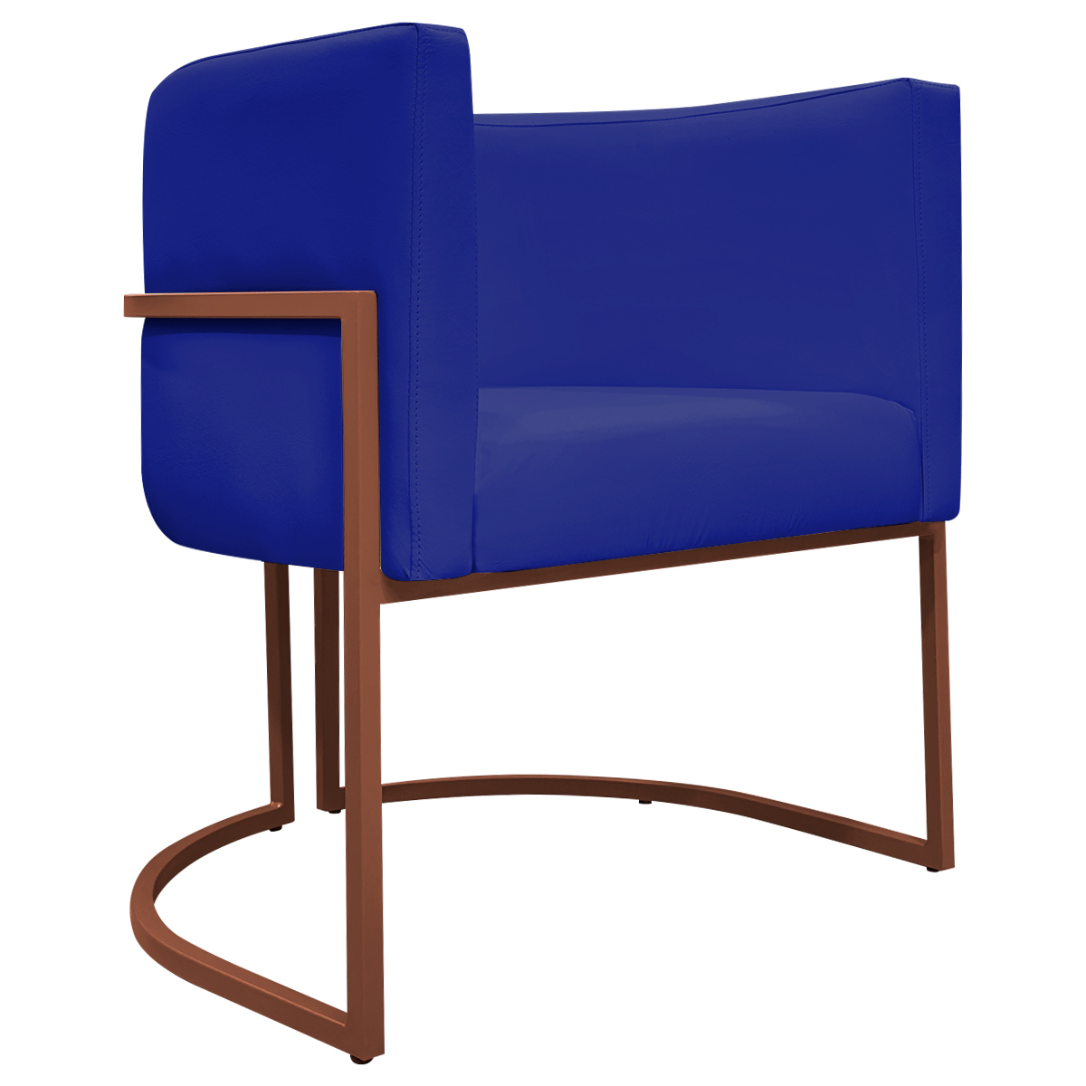 Kit 2 Poltronas Decorativa Para Sala Recepção Manicure Consultório Luna Corino Azul Royal Base de Ferro Bronze