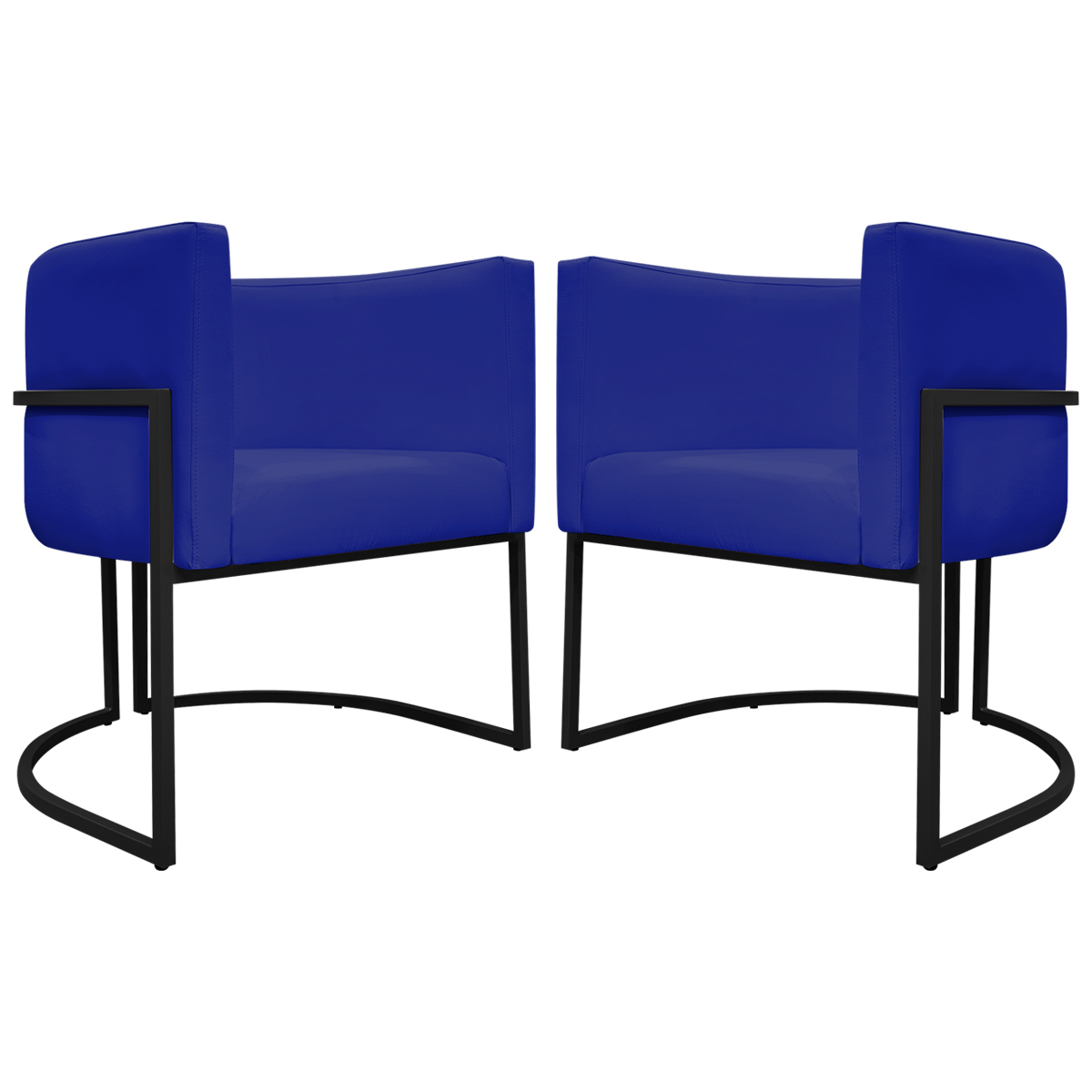 Kit 2 Poltronas Decorativa Para Sala Recepção Manicure Consultório Luna Corino Azul Royal Base de Ferro Preto