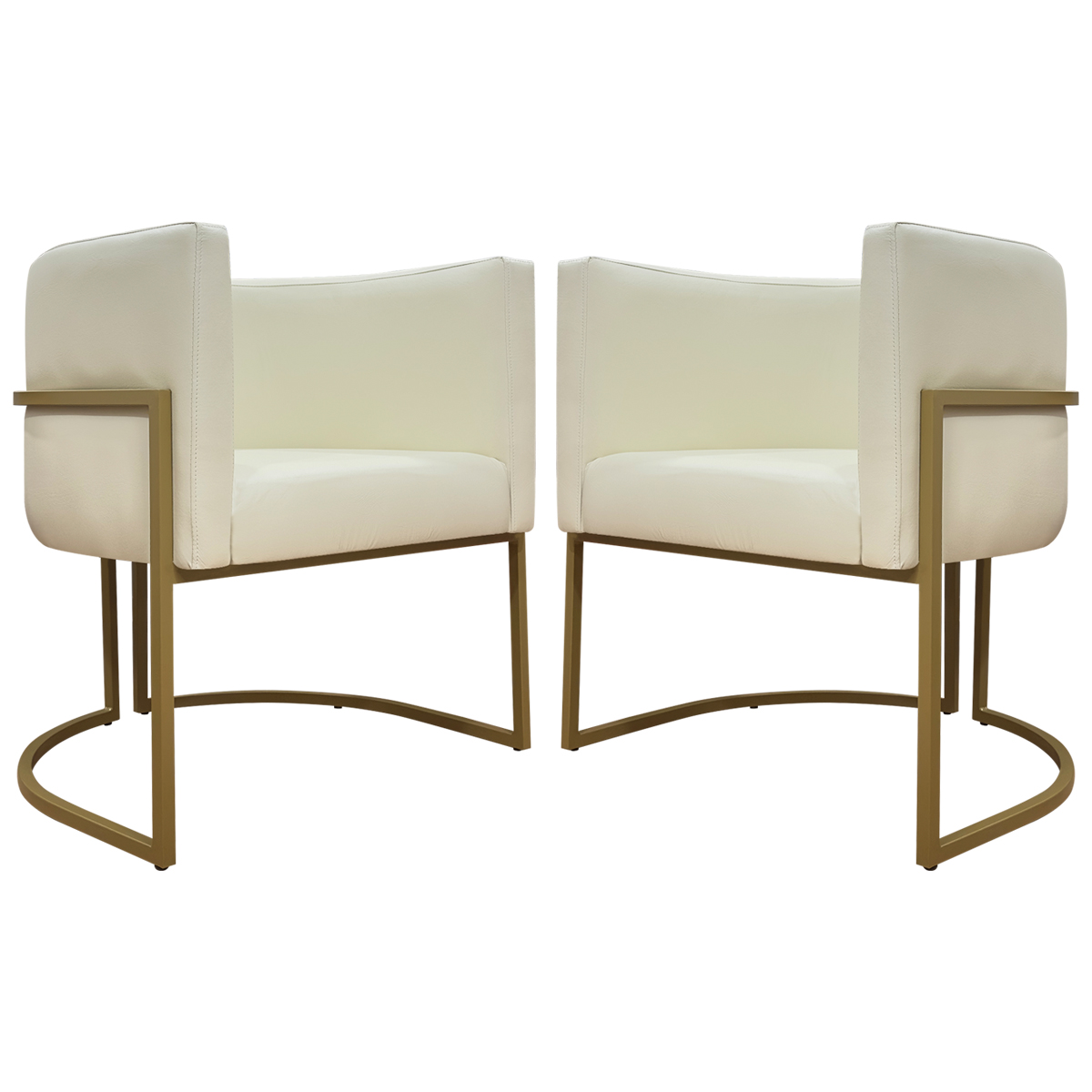 Kit 2 Poltronas Decorativa Para Sala Recepção Manicure Consultório Luna Corino Bege Base de Ferro Dourado