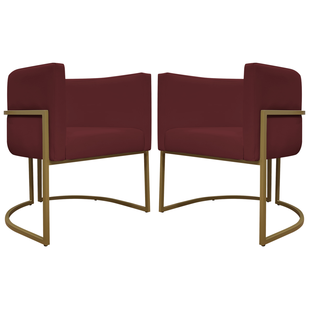 Kit 2 Poltronas Decorativa Para Sala Recepção Manicure Consultório Luna Corino Bordo Base de Ferro Dourado