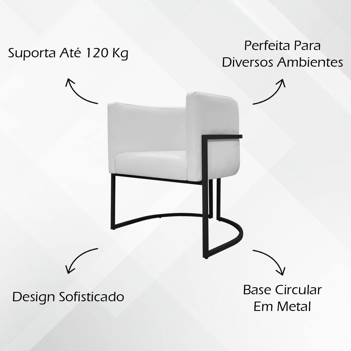 Kit 2 Poltronas Decorativa Para Sala Recepção Manicure Consultório Luna Corino Branco Base de Ferro Preto