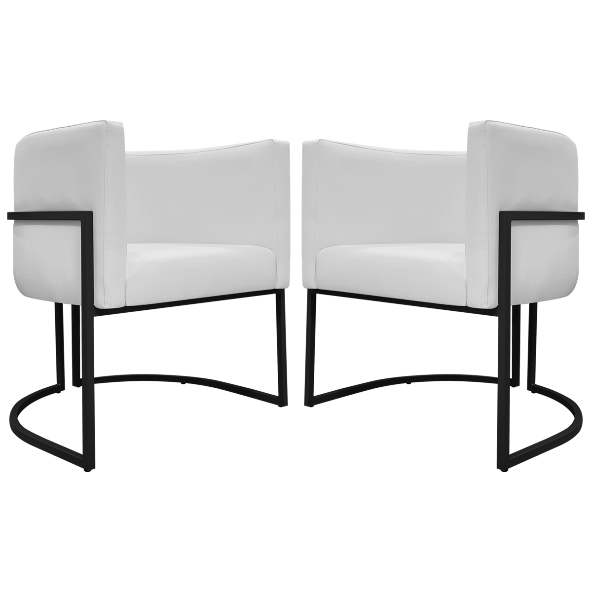 Kit 2 Poltronas Decorativa Para Sala Recepção Manicure Consultório Luna Corino Branco Base de Ferro Preto
