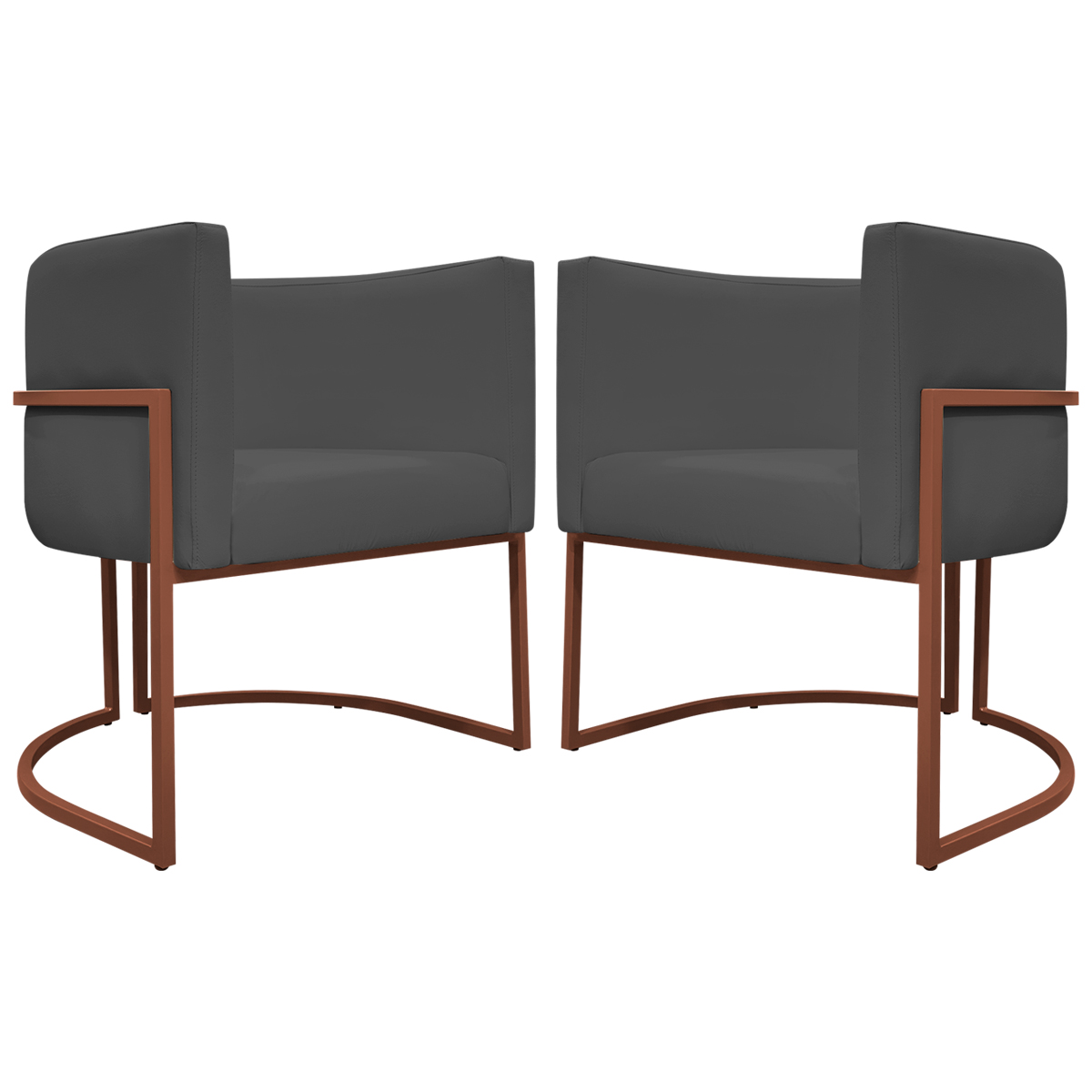 Kit 2 Poltronas Decorativa Para Sala Recepção Manicure Consultório Luna Corino Cinza Base de Ferro Bronze