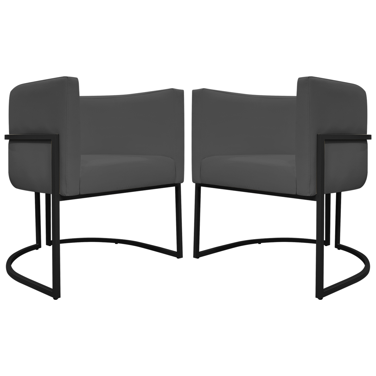 Kit 2 Poltronas Decorativa Para Sala Recepção Manicure Consultório Luna Corino Cinza Base de Ferro Preto