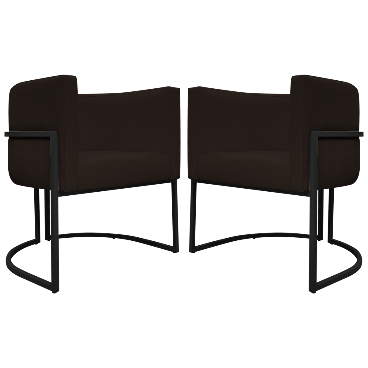 Kit 2 Poltronas Decorativa Para Sala Recepção Manicure Consultório Luna Corino Cinza Marrom de Ferro Preto