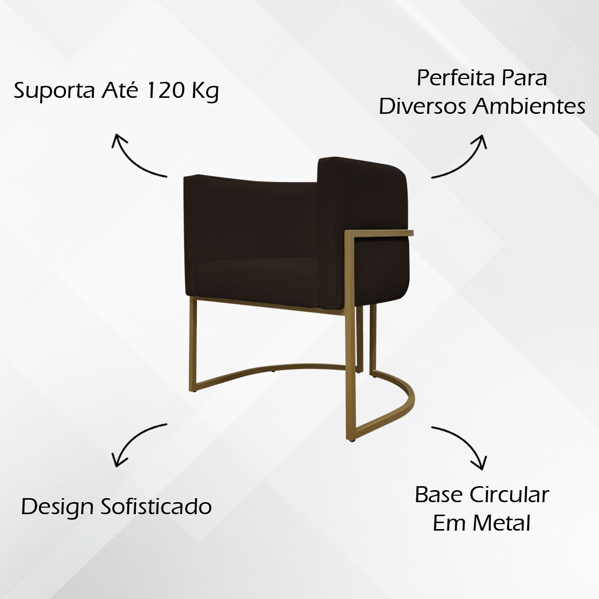 Kit 2 Poltronas Decorativa Para Sala Recepção Manicure Consultório Luna Corino Marrom Base de Ferro Dourado