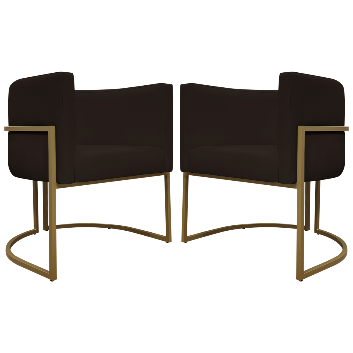 Kit 2 Poltronas Decorativa Para Sala Recepção Manicure Consultório Luna Corino Marrom Base de Ferro Dourado
