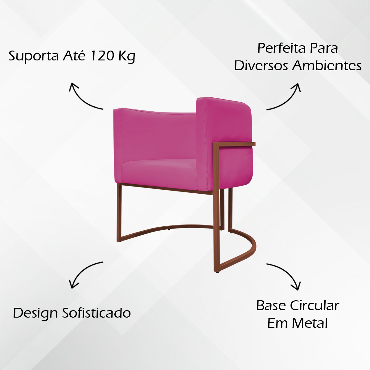 Kit 2 Poltronas Decorativa Para Sala Recepção Manicure Consultório Luna Corino Pink Base de Ferro Bronze