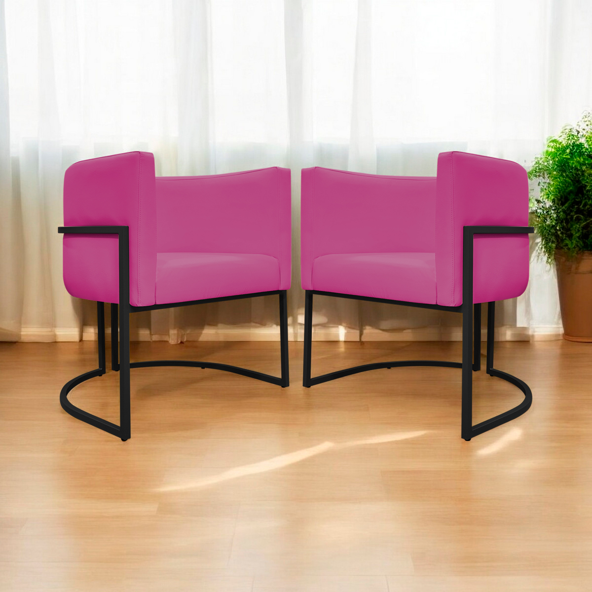 Kit 2 Poltronas Decorativa Para Sala Recepção Manicure Consultório Luna Corino Pink Base de Ferro Bronze