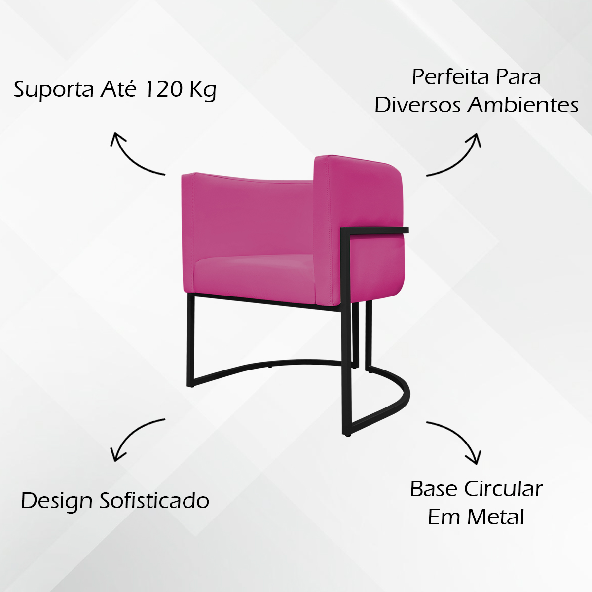 Kit 2 Poltronas Decorativa Para Sala Recepção Manicure Consultório Luna Corino Pink Base de Ferro Bronze