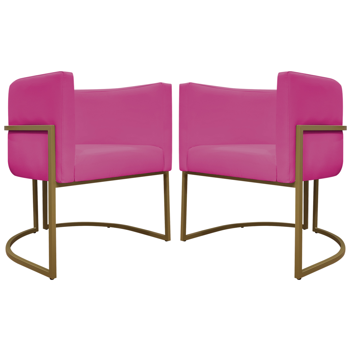 Kit 2 Poltronas Decorativa Para Sala Recepção Manicure Consultório Luna Corino Pink Base de Ferro Dourado