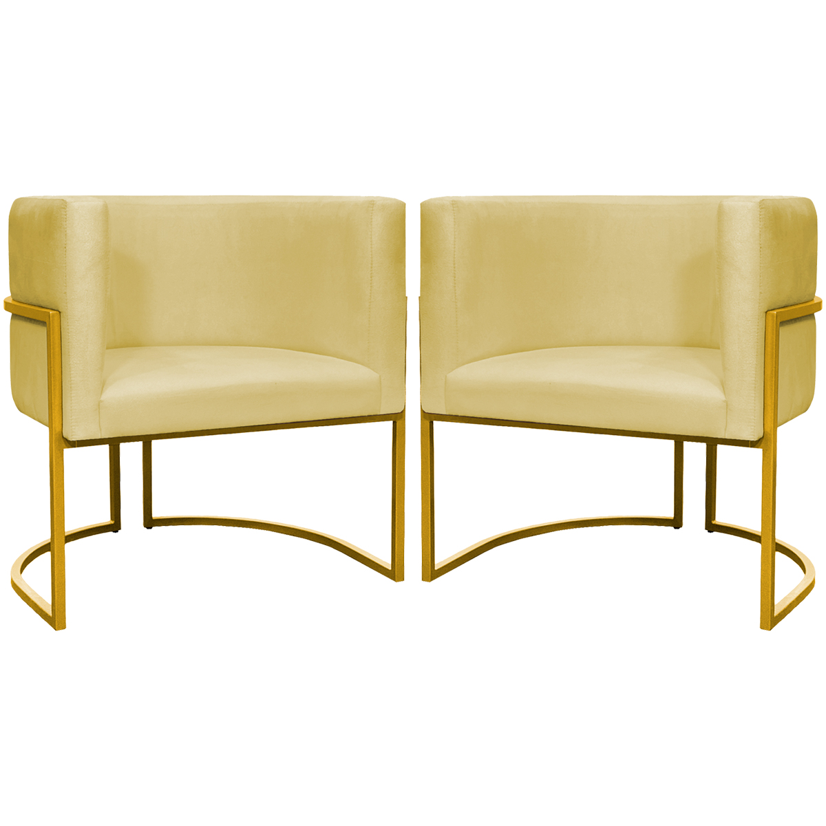 Kit 2 Poltronas Decorativa Para Sala Recepção Manicure Consultório Luna Suede Amarelo  Base de Ferro Dourado