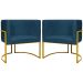 Kit 2 Poltronas Decorativa Para Sala Recepção Manicure Consultório Luna Suede Azul Marinho Base de Ferro Dourado