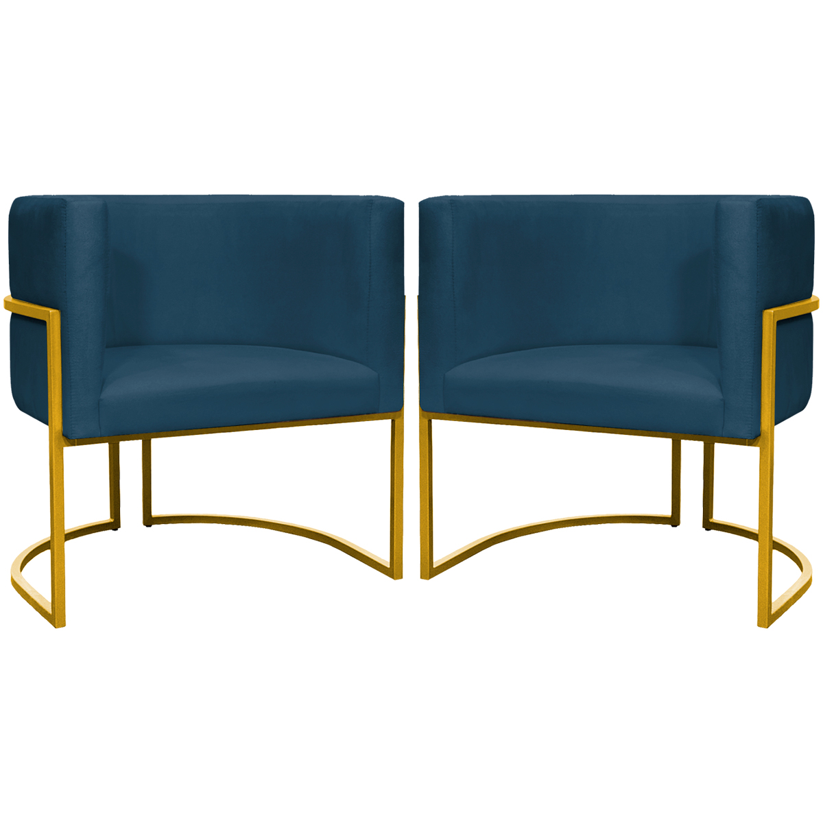 Kit 2 Poltronas Decorativa Para Sala Recepção Manicure Consultório Luna Suede Azul Marinho Base de Ferro Dourado