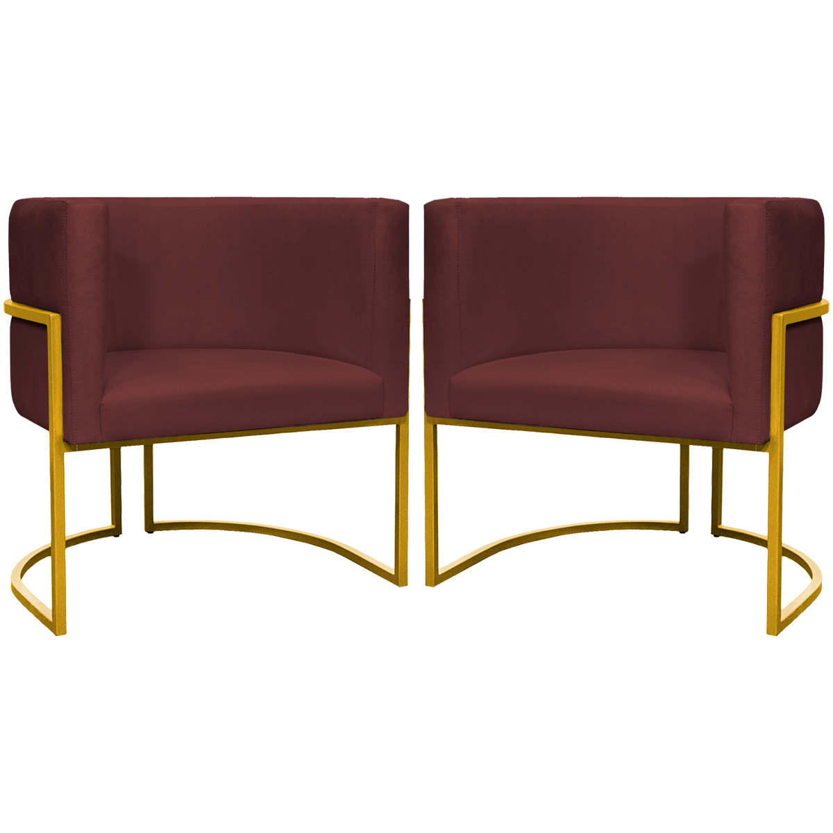 Kit 2 Poltronas Decorativa Para Sala Recepção Manicure Consultório Luna Suede Bordo Base de Ferro Dourado