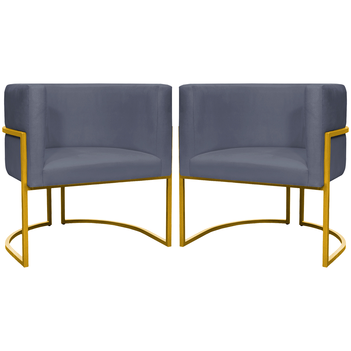 Kit 2 Poltronas Decorativa Para Sala Recepção Manicure Consultório Luna Suede Cinza Base de Ferro Dourado