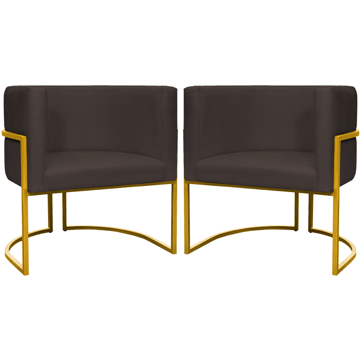 Kit 2 Poltronas Decorativa Para Sala Recepção Manicure Consultório Luna Suede Marrom Base de Ferro Dourado