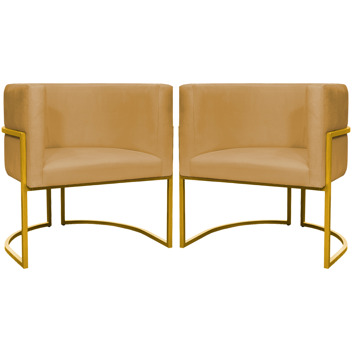 Kit 2 Poltronas Decorativa Para Sala Recepção Manicure Consultório Luna Suede Mostarda Base de Ferro Dourado