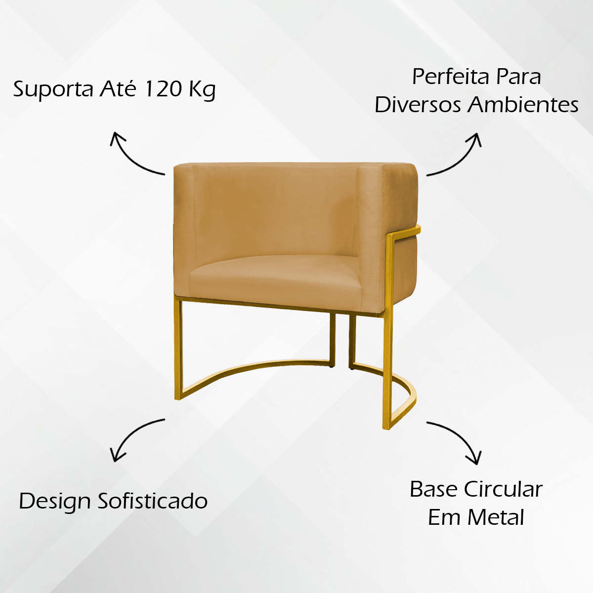 Kit 2 Poltronas Decorativa Para Sala Recepção Manicure Consultório Luna Suede Mostarda Base de Ferro Dourado